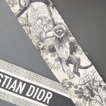 Dior Toile de Jouy Sauvage Mitzah Scarf | Ivory and Gray Silk Twill -side
