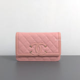 Wallet On Chain Filigree | Sakura Pink Caviar Brushed Gold Hardware