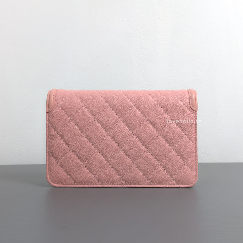 Wallet On Chain Filigree | Sakura Pink Caviar Brushed Gold Hardware