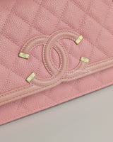 Wallet On Chain Filigree | Sakura Pink Caviar Brushed Gold Hardware