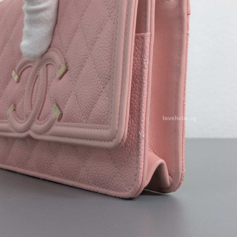 Wallet On Chain Filigree | Sakura Pink Caviar Brushed Gold Hardware