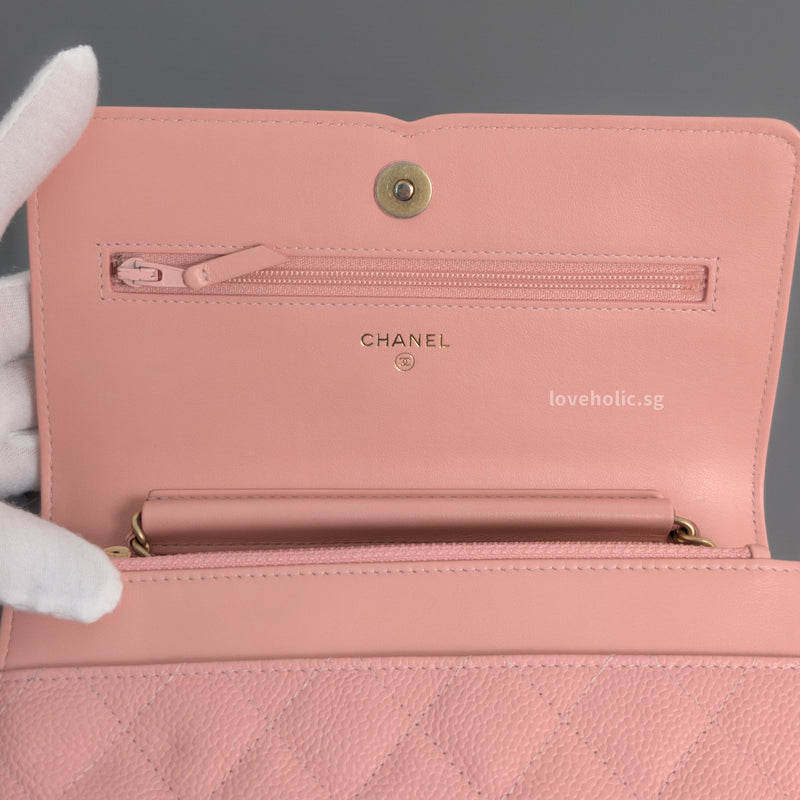 Wallet On Chain Filigree | Sakura Pink Caviar Brushed Gold Hardware