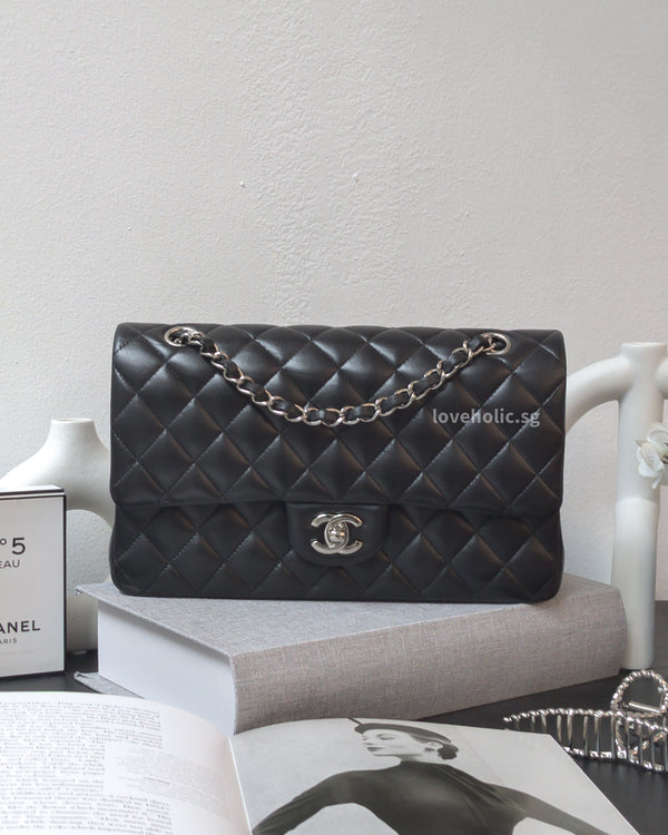 Chanel Classic Flap Medium | Black Lambskin Silver Hardware-front