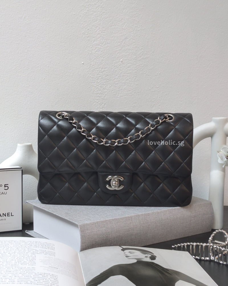 Chanel Classic Flap Medium | Black Lambskin Silver Hardware-front