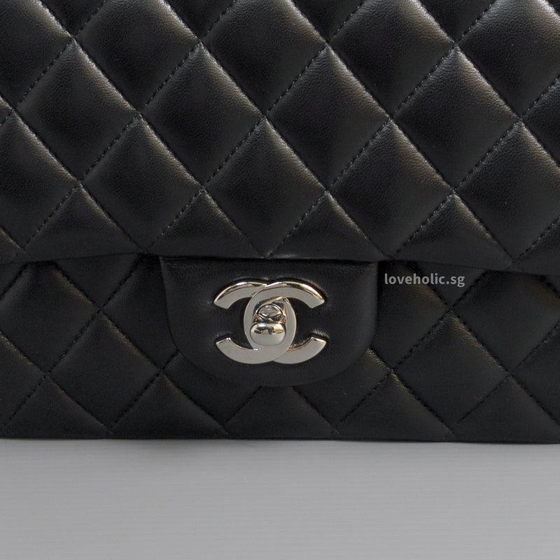 Chanel Classic Flap Medium | Black Lambskin Silver Hardware-details