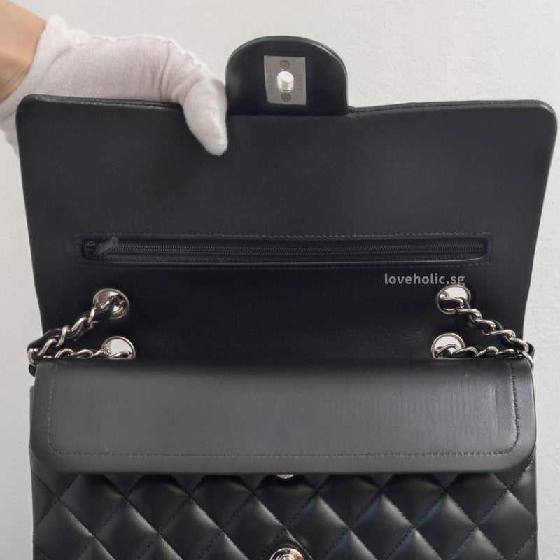 Chanel Classic Flap Medium | Black Lambskin Silver Hardware-details