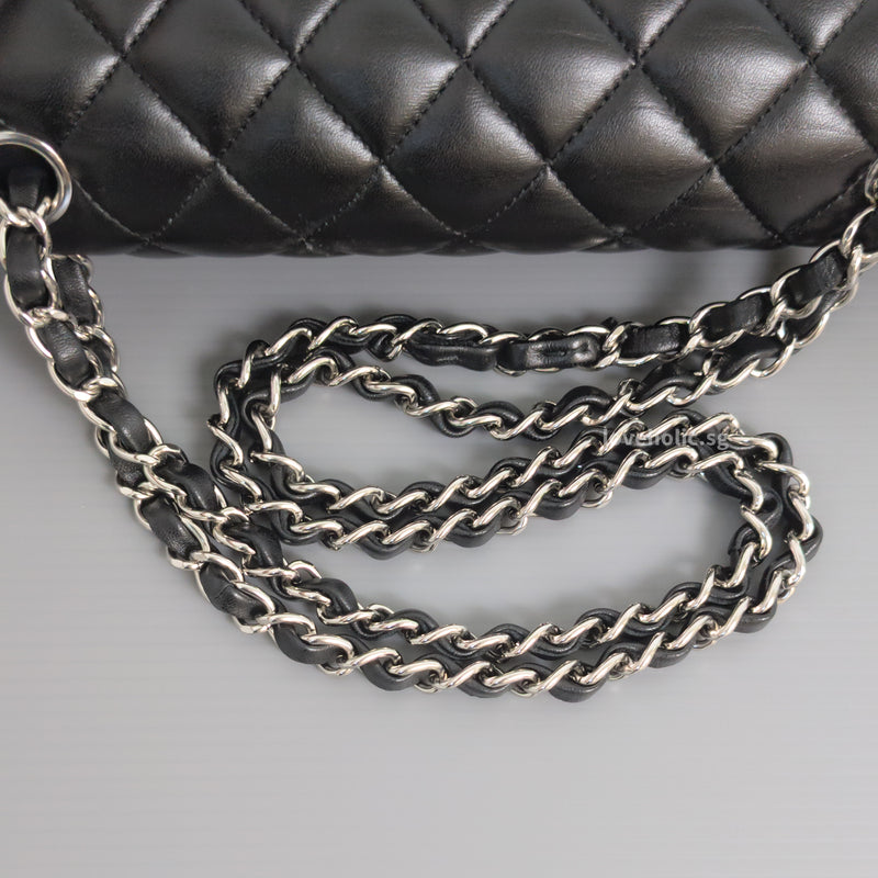 Chanel Classic Flap Medium | Black Lambskin Silver Hardware-details