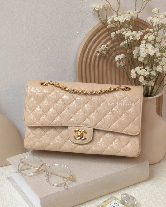 Chanel Classic Flap Medium | Beige Claire Caviar Gold Hardware-front