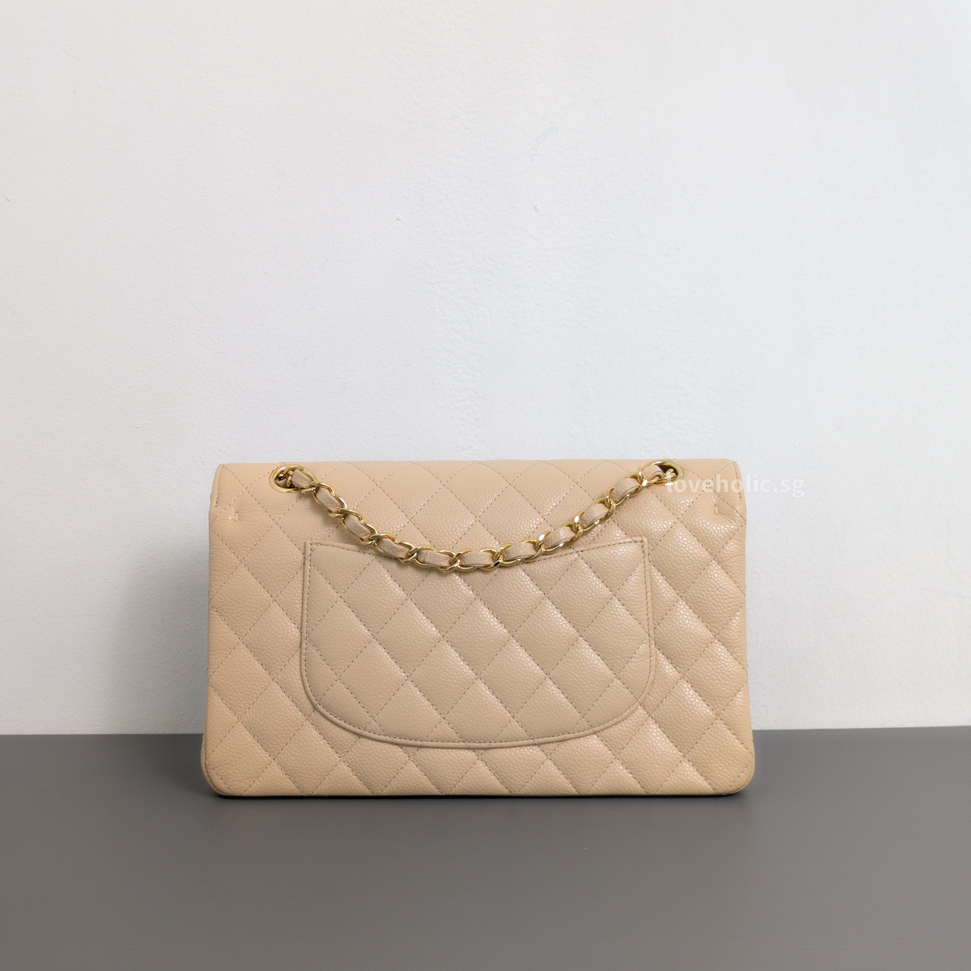 Chanel Classic Flap Medium | Beige Claire Caviar Gold Hardware-back