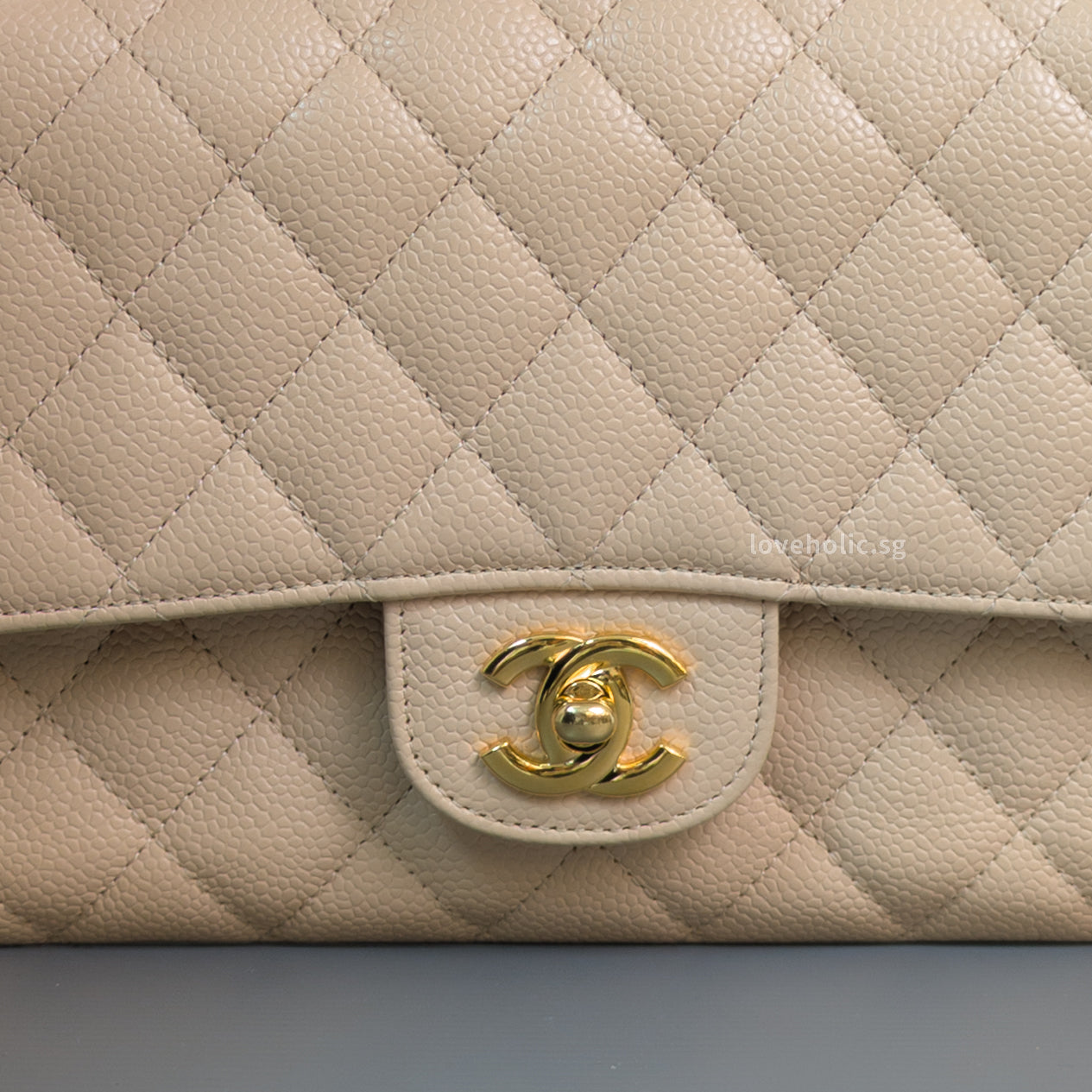 Chanel Classic Flap Medium | Beige Claire Caviar Gold Hardware-details