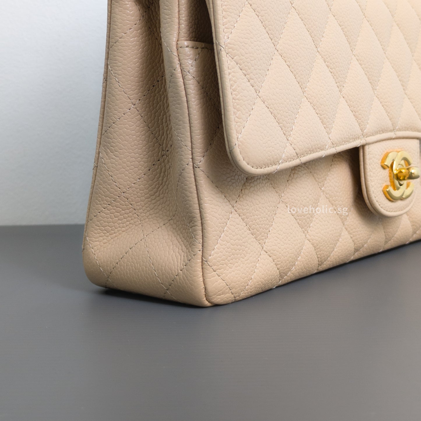 Chanel Classic Flap Medium | Beige Claire Caviar Gold Hardware-details