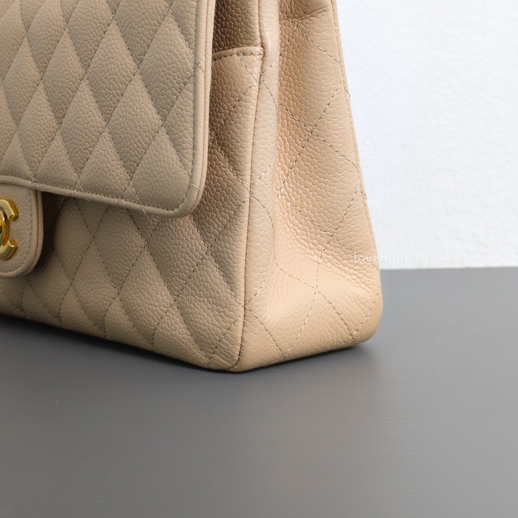 Chanel Classic Flap Medium | Beige Claire Caviar Gold Hardware-details