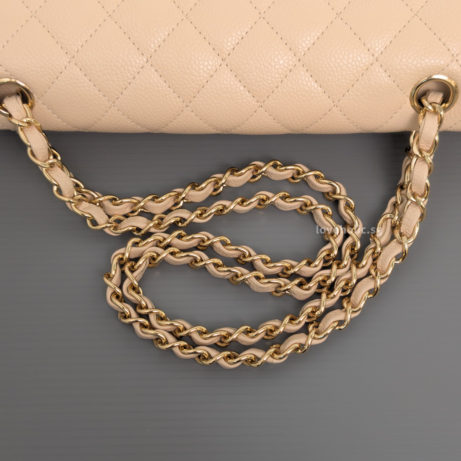 Chanel Classic Flap Medium | Beige Claire Caviar Gold Hardware-details