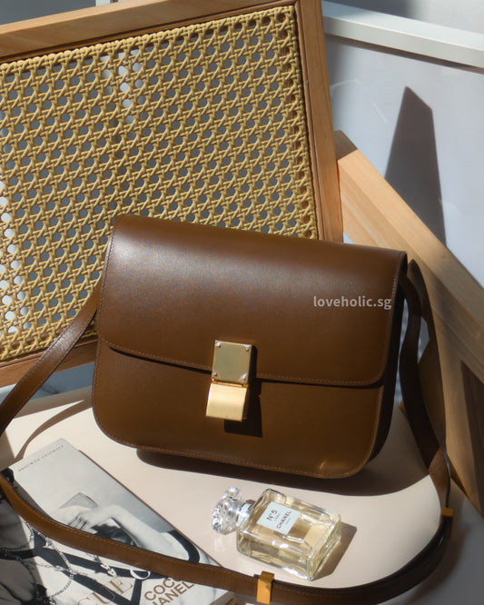 Celine Box Medium | Camel Calfskin Gold Hardware-front