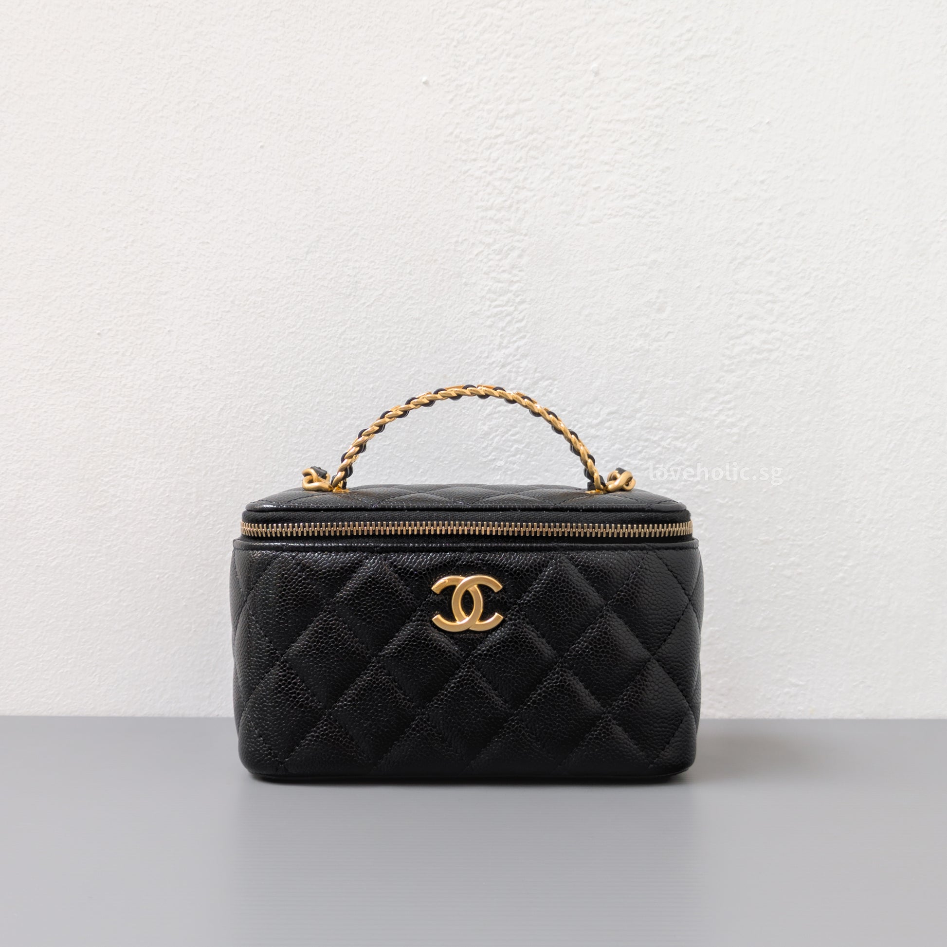 Chanel Top Handle Vanity On Chain 22S Black Caviar Brushed Gold Hardware-front1