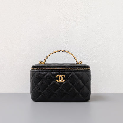 Chanel Top Handle Vanity On Chain 22S Black Caviar Brushed Gold Hardware-front1