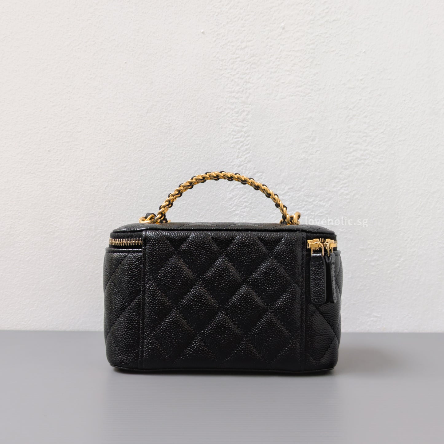 Chanel Top Handle Vanity On Chain 22S Black Caviar Brushed Gold Hardware-back
