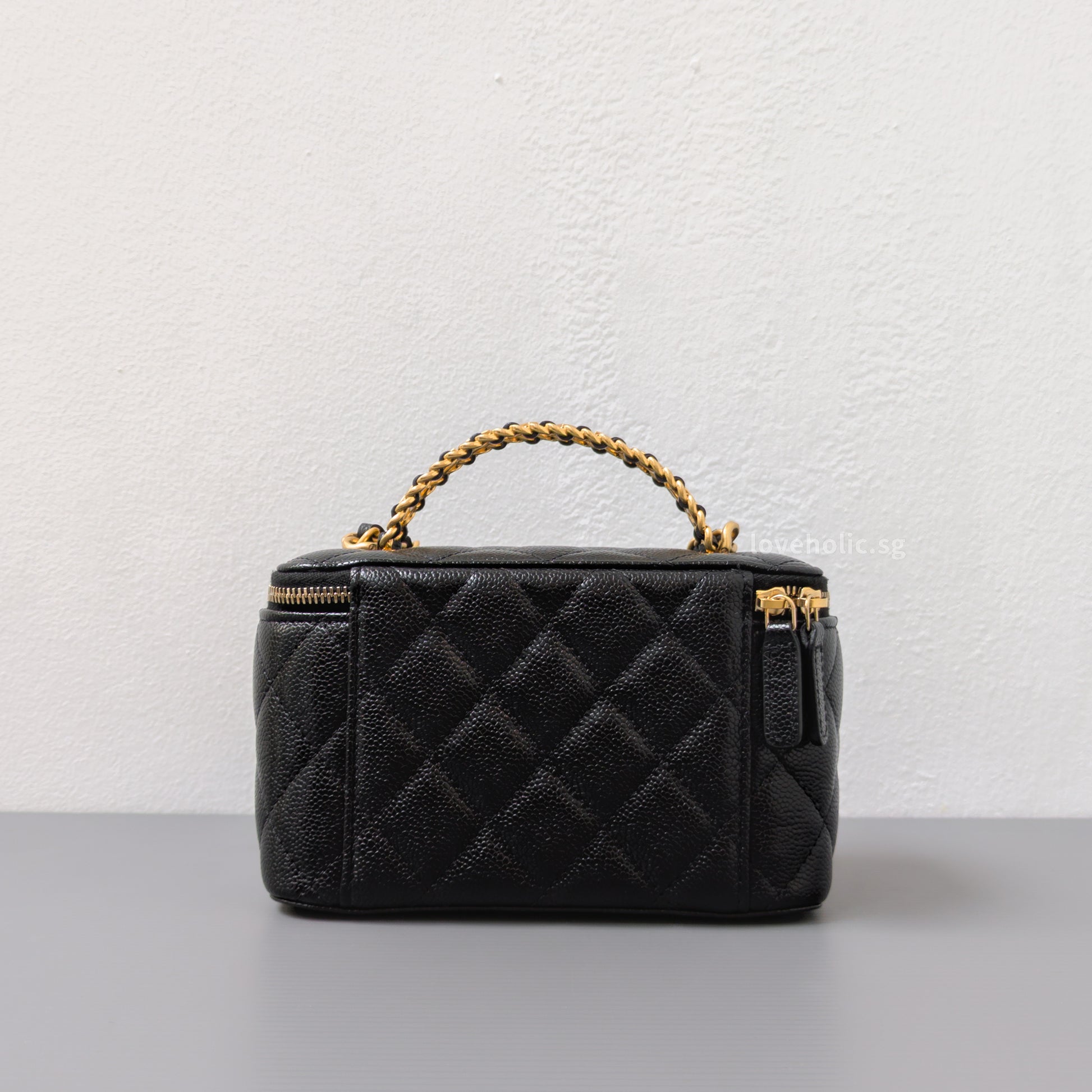 Chanel Top Handle Vanity On Chain 22S Black Caviar Brushed Gold Hardware-back