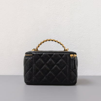 Chanel Top Handle Vanity On Chain 22S Black Caviar Brushed Gold Hardware-back
