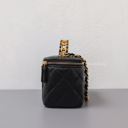 Chanel Top Handle Vanity On Chain 22S Black Caviar Brushed Gold Hardware-details