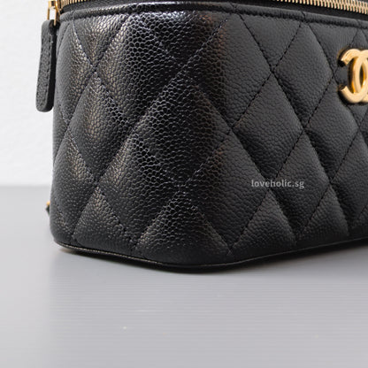 Chanel Top Handle Vanity On Chain 22S Black Caviar Brushed Gold Hardware-details