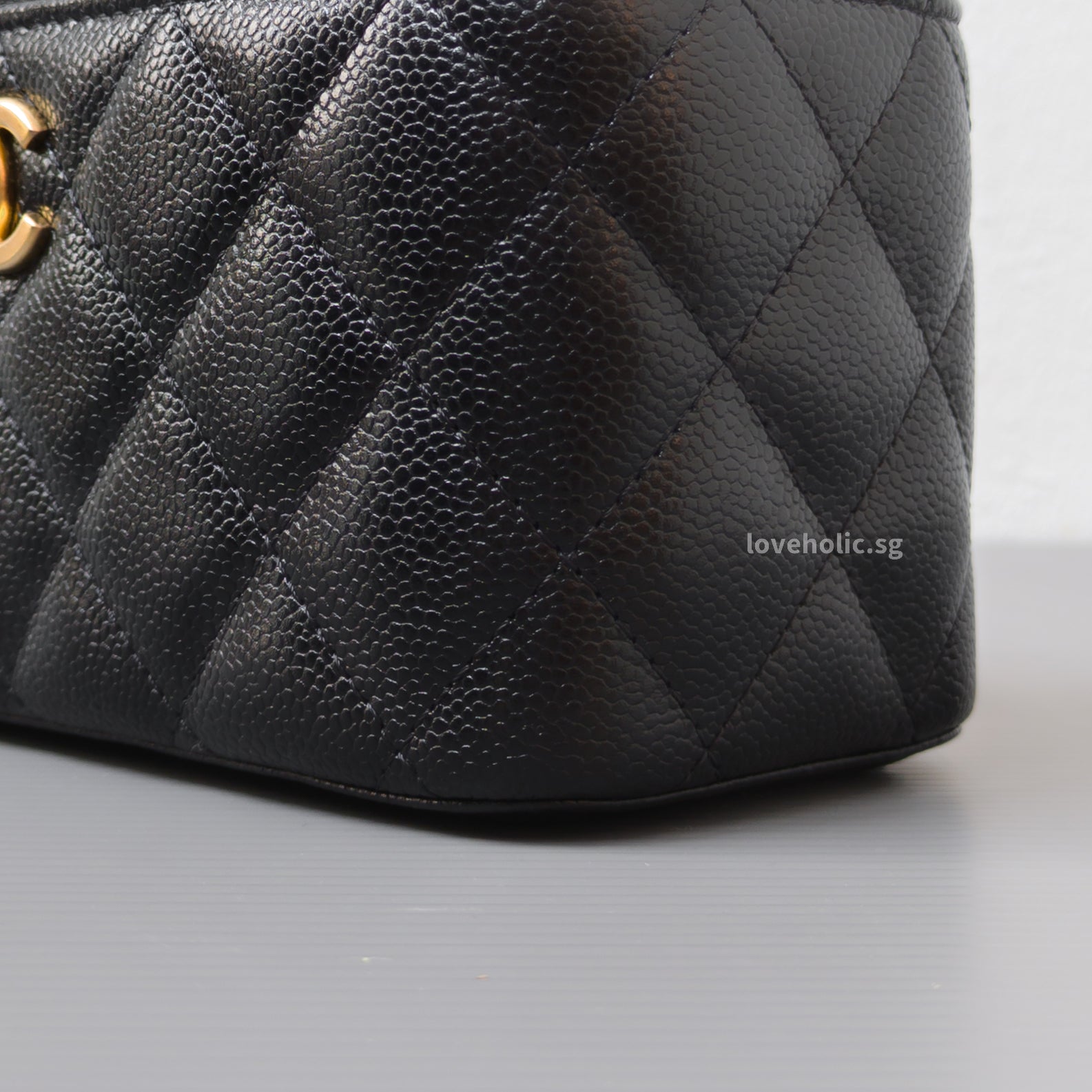 Chanel Top Handle Vanity On Chain 22S Black Caviar Brushed Gold Hardware-details