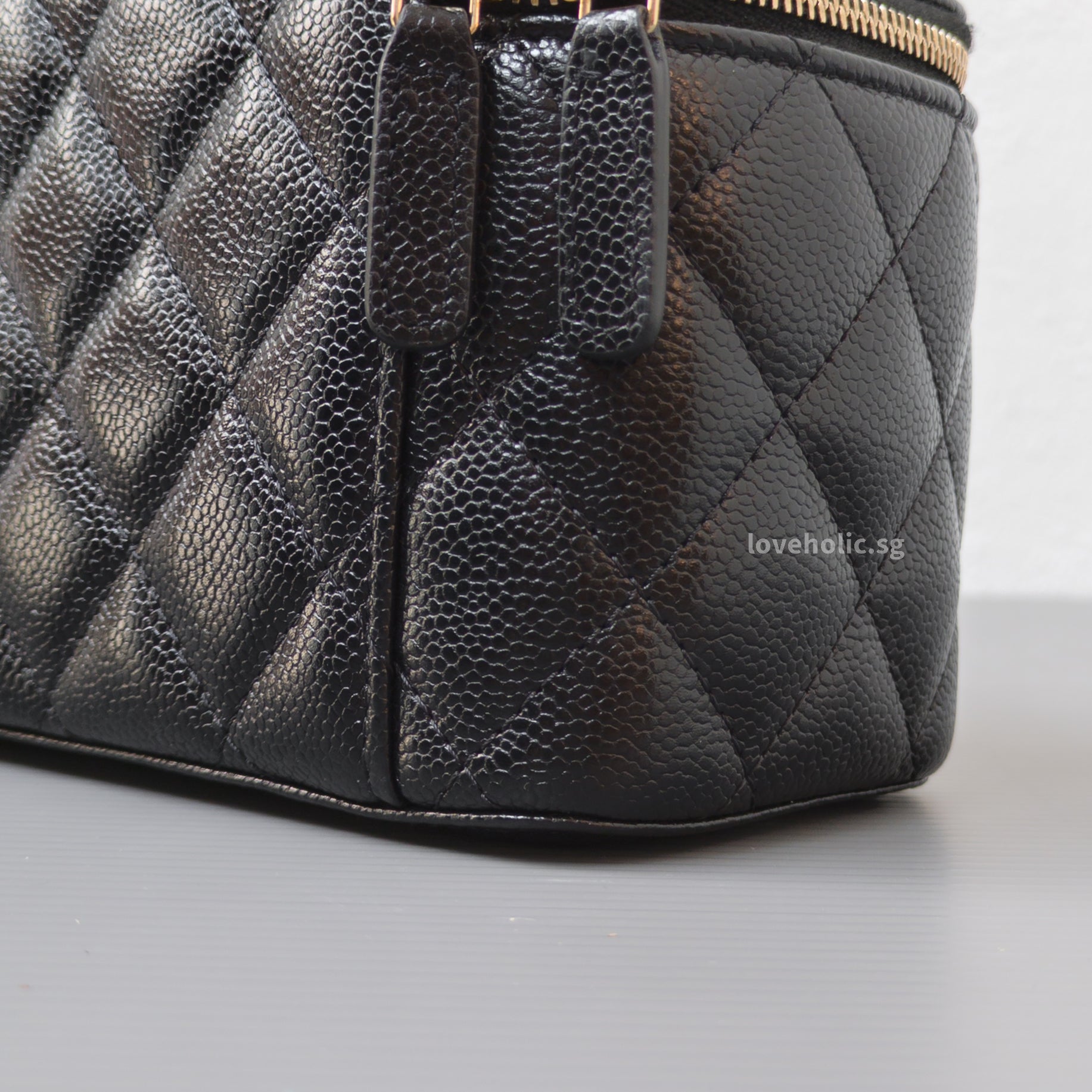 Chanel Top Handle Vanity On Chain 22S Black Caviar Brushed Gold Hardware-details