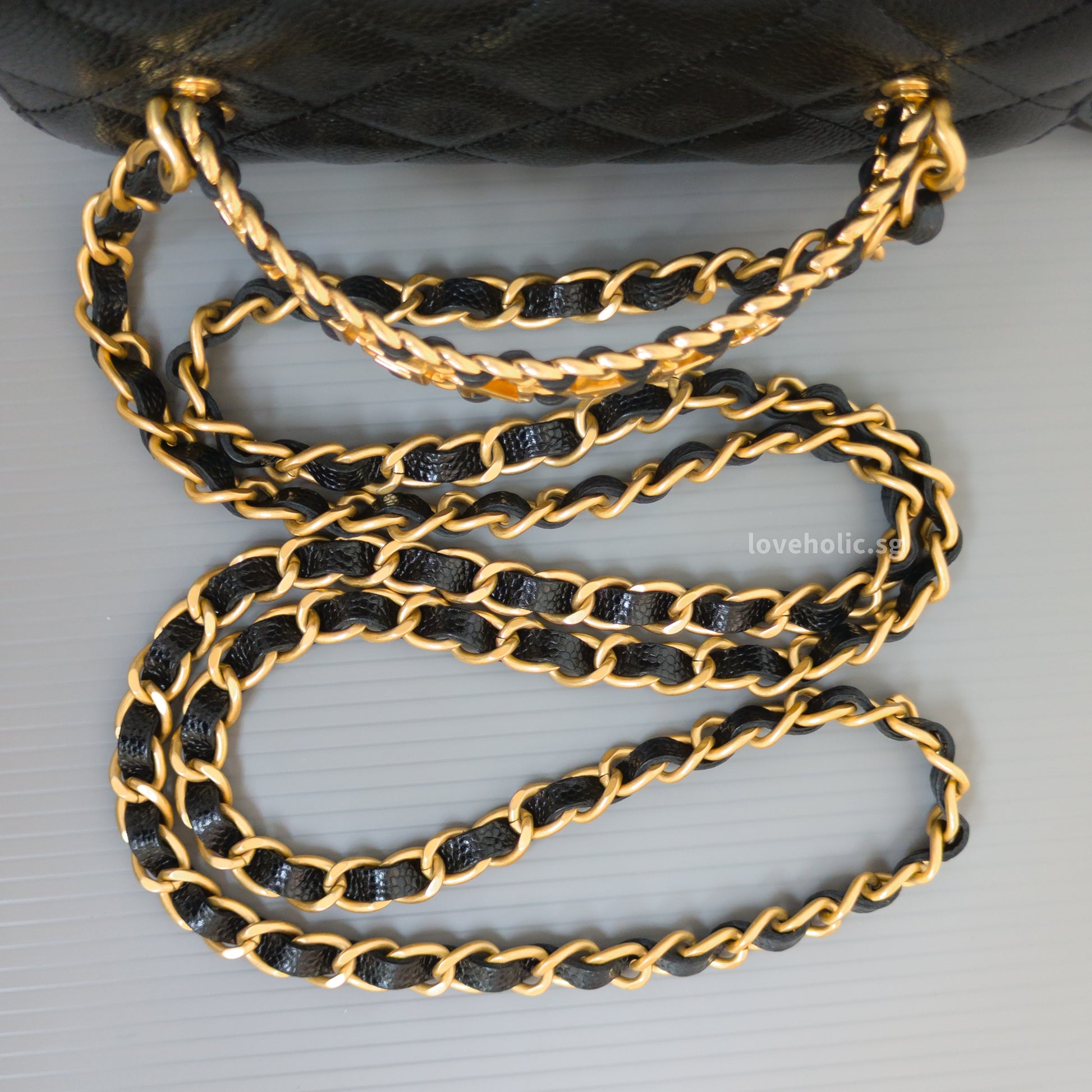 Chanel Top Handle Vanity On Chain 22S Black Caviar Brushed Gold Hardware-details