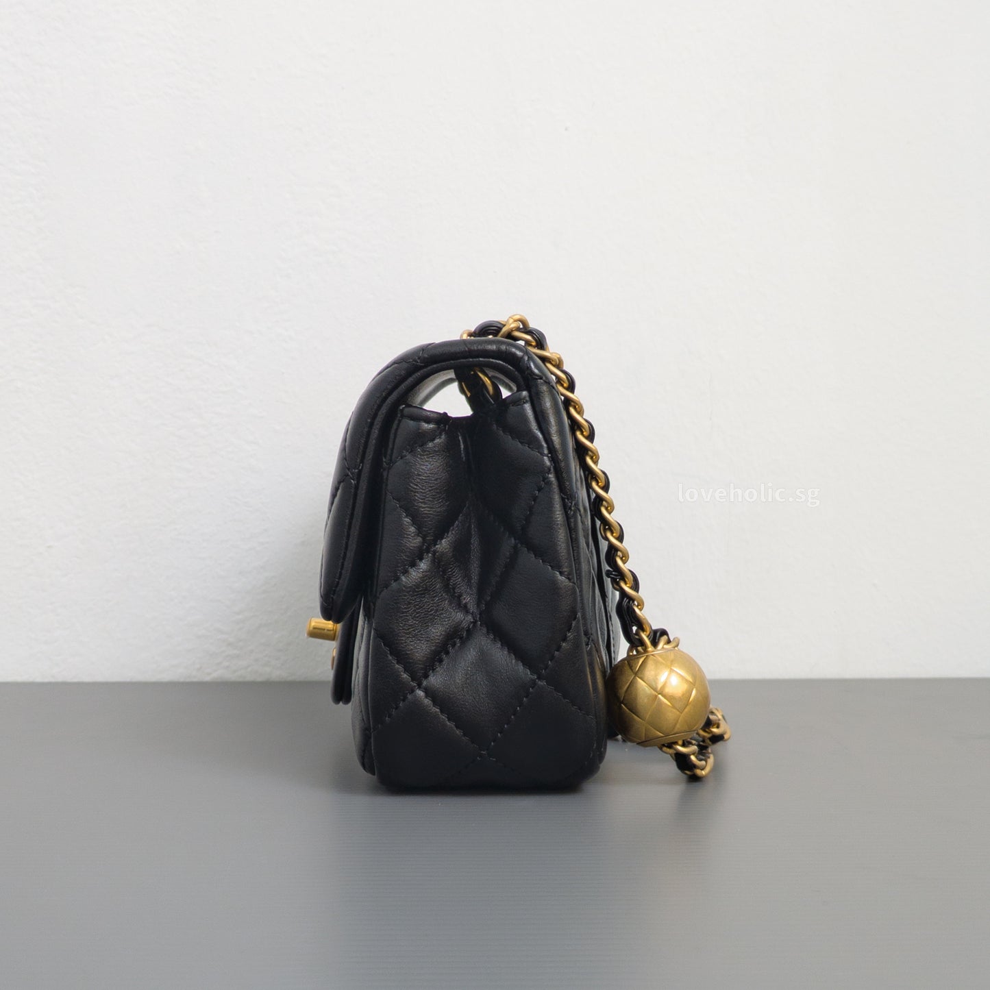 Pearl Crush Mini Rectangle Black Lambskin Brushed Gold Hardware