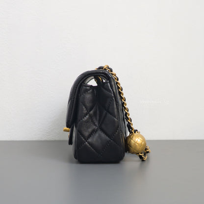 Pearl Crush Mini Rectangle Black Lambskin Brushed Gold Hardware