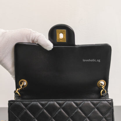 Pearl Crush Mini Rectangle Black Lambskin Brushed Gold Hardware