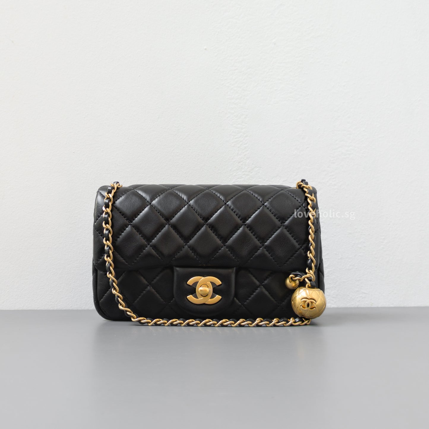 Pearl Crush Mini Rectangle Black Lambskin Brushed Gold Hardware