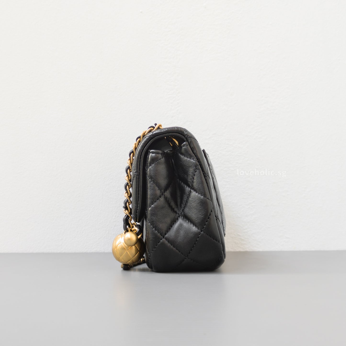 Pearl Crush Mini Rectangle Black Lambskin Brushed Gold Hardware