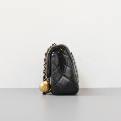 Pearl Crush Mini Rectangle Black Lambskin Brushed Gold Hardware