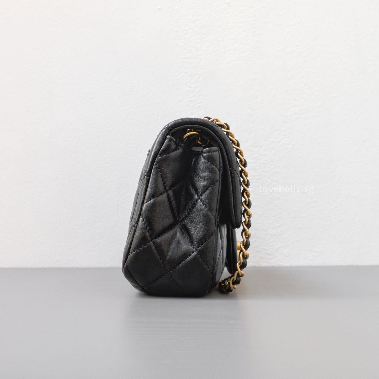 Pearl Crush Mini Rectangle Black Lambskin Brushed Gold Hardware