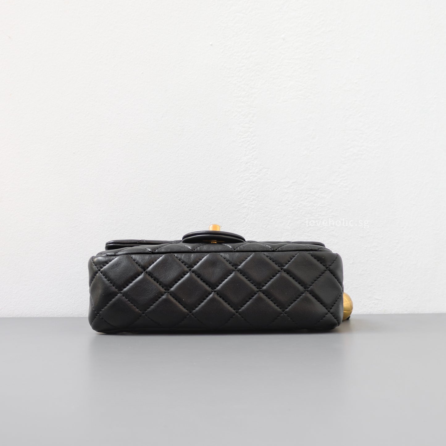 Pearl Crush Mini Rectangle Black Lambskin Brushed Gold Hardware