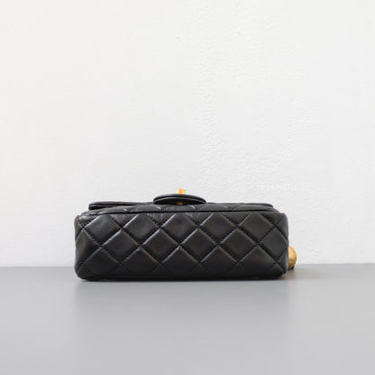 Pearl Crush Mini Rectangle Black Lambskin Brushed Gold Hardware