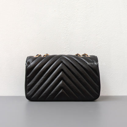 Chanel Statement Flap Bag Chevron Mini | Black Lambskin Light Gold Hardware-back