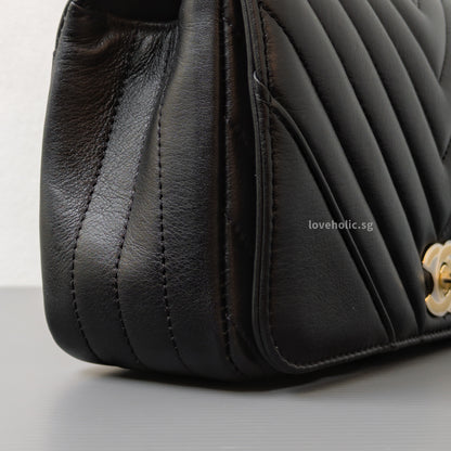 Chanel Statement Flap Bag Chevron Mini | Black Lambskin Light Gold Hardware-details