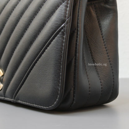 Chanel Statement Flap Bag Chevron Mini | Black Lambskin Light Gold Hardware-details