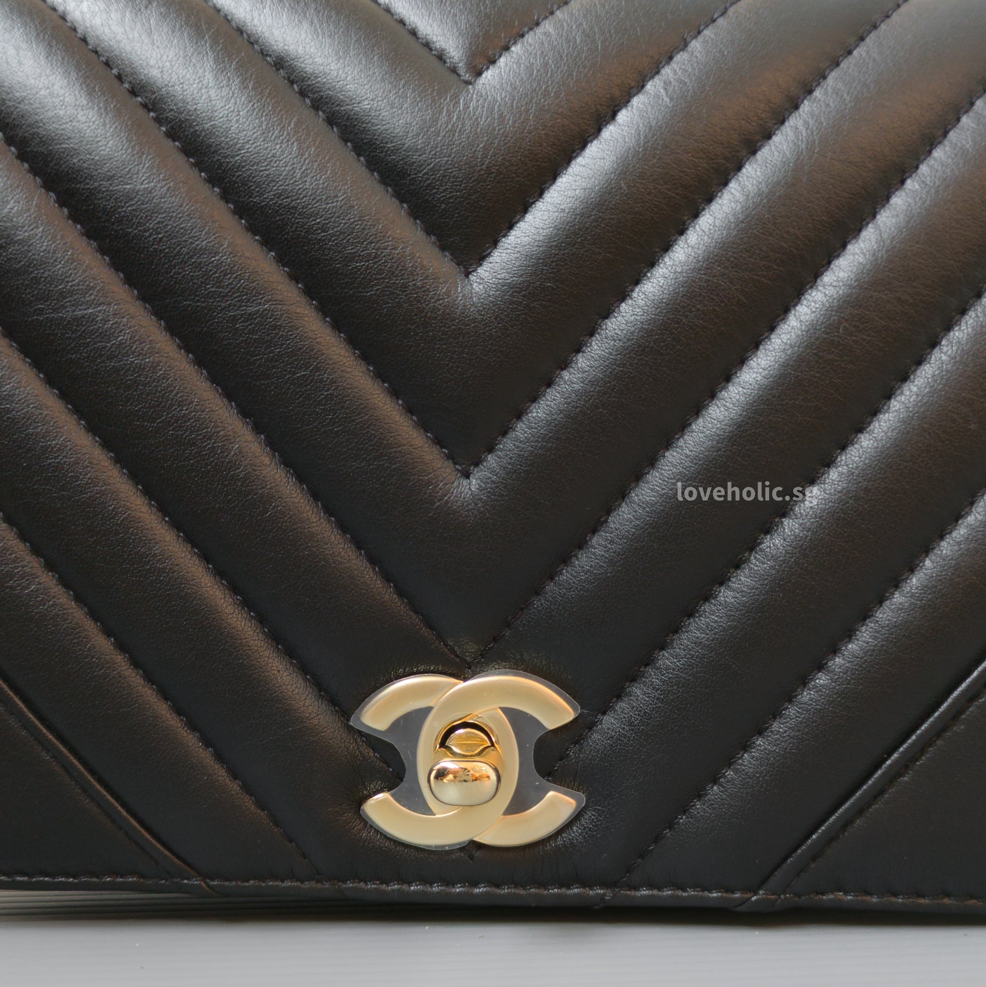 Chanel Statement Flap Bag Chevron Mini | Black Lambskin Light Gold Hardware-details
