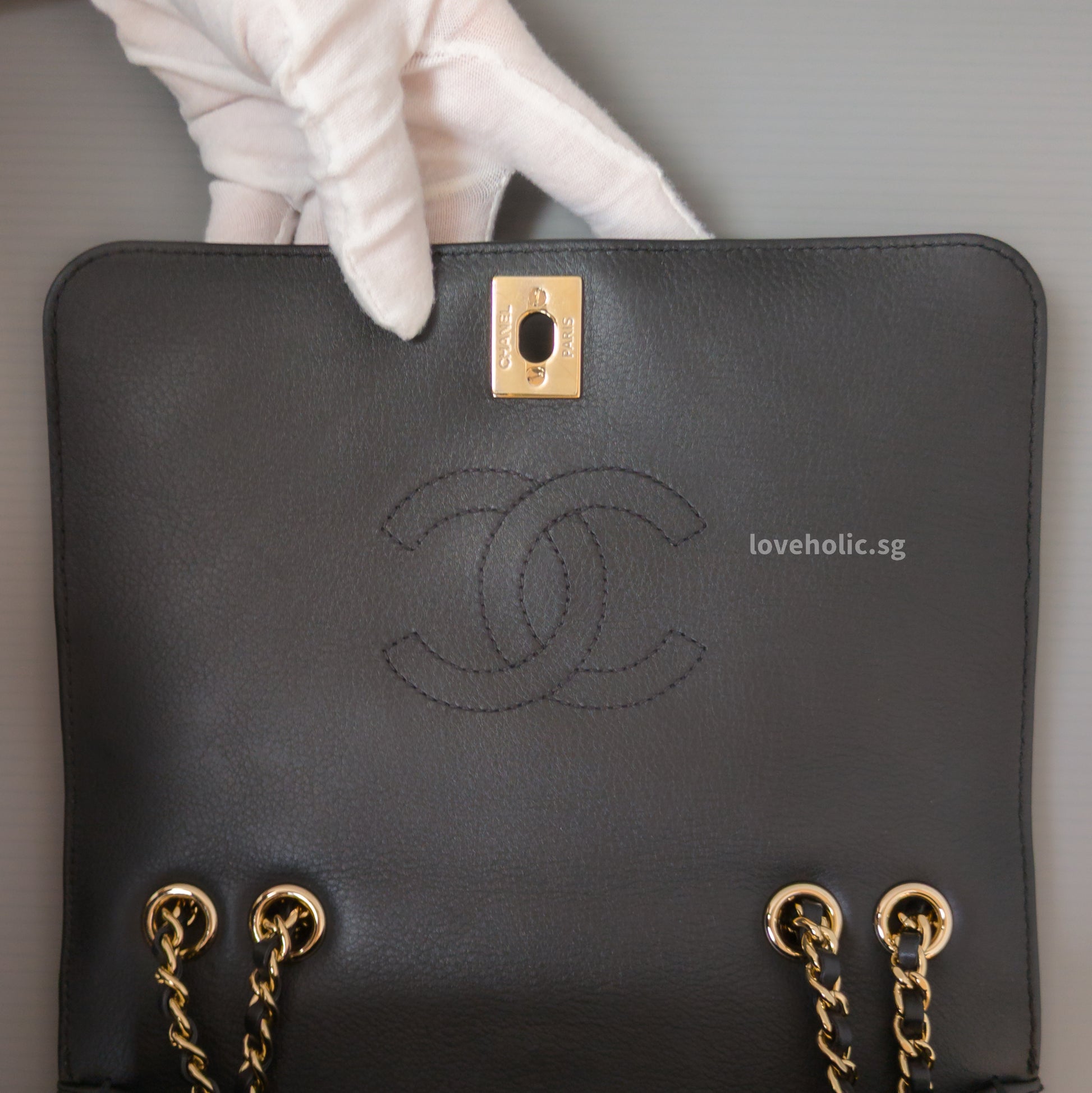 Chanel Statement Flap Bag Chevron Mini | Black Lambskin Light Gold Hardware-details