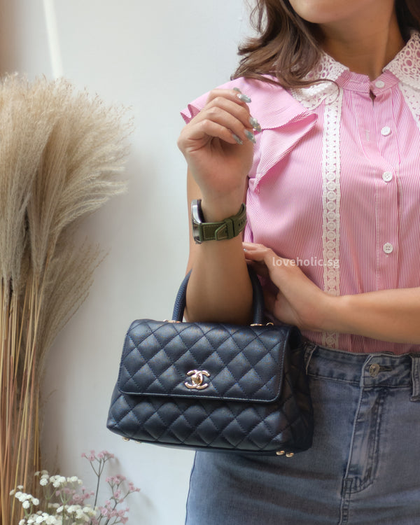 Chanel Coco Handle Small | 21B Navy Blue Caviar Light Gold Hardware-model