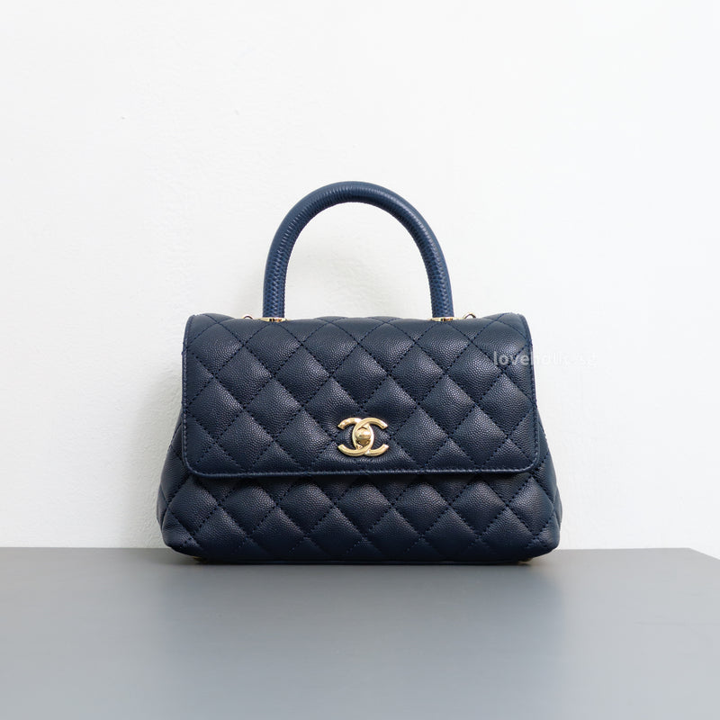 Chanel Coco Handle Small | 21B Navy Blue Caviar Light Gold Hardware-front1
