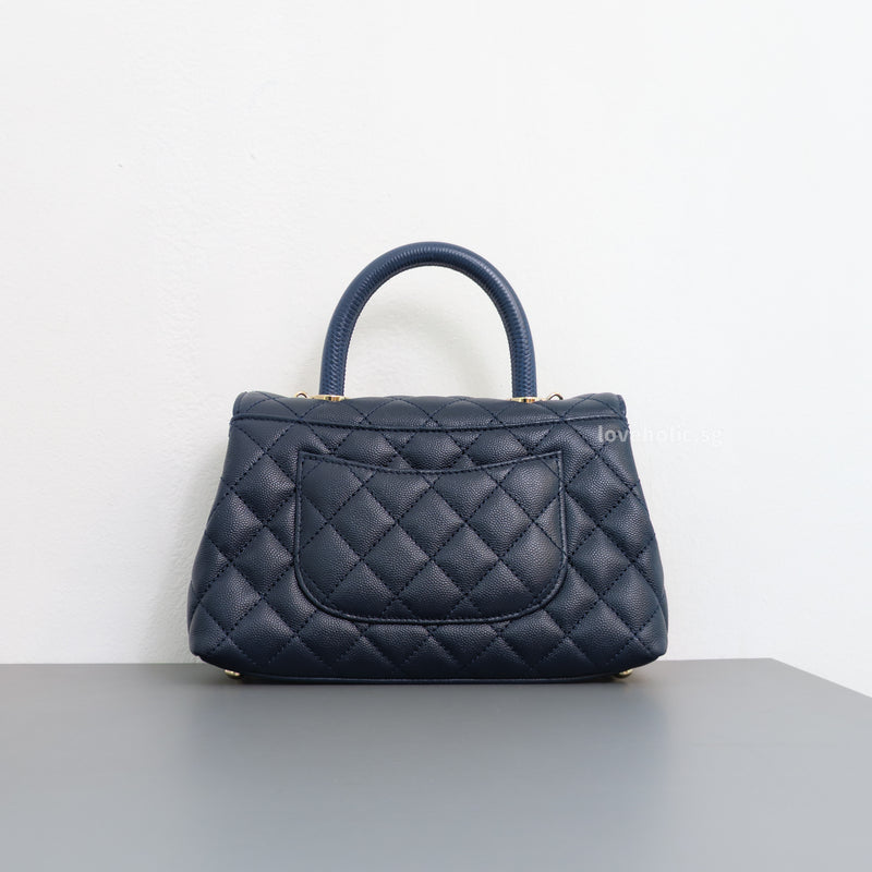 Chanel Coco Handle Small | 21B Navy Blue Caviar Light Gold Hardware-back