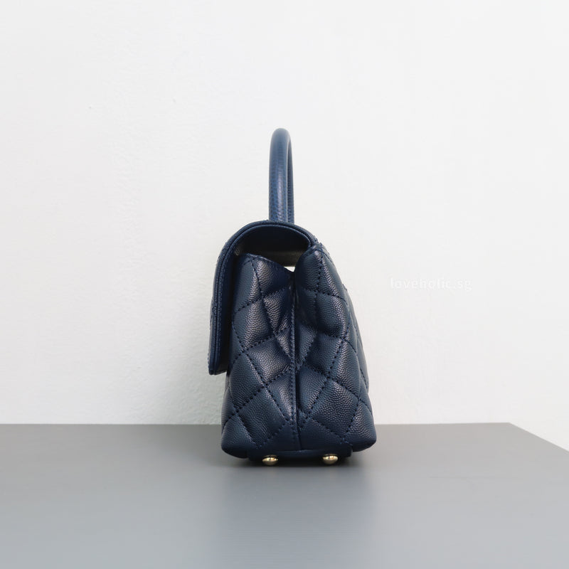 Chanel Coco Handle Small | 21B Navy Blue Caviar Light Gold Hardware-details