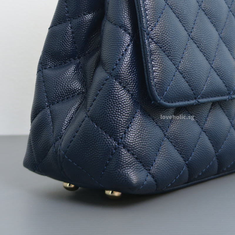 Chanel Coco Handle Small | 21B Navy Blue Caviar Light Gold Hardware-details