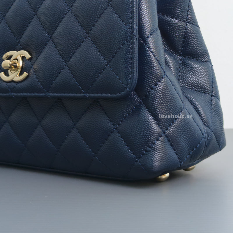 Chanel Coco Handle Small | 21B Navy Blue Caviar Light Gold Hardware-details