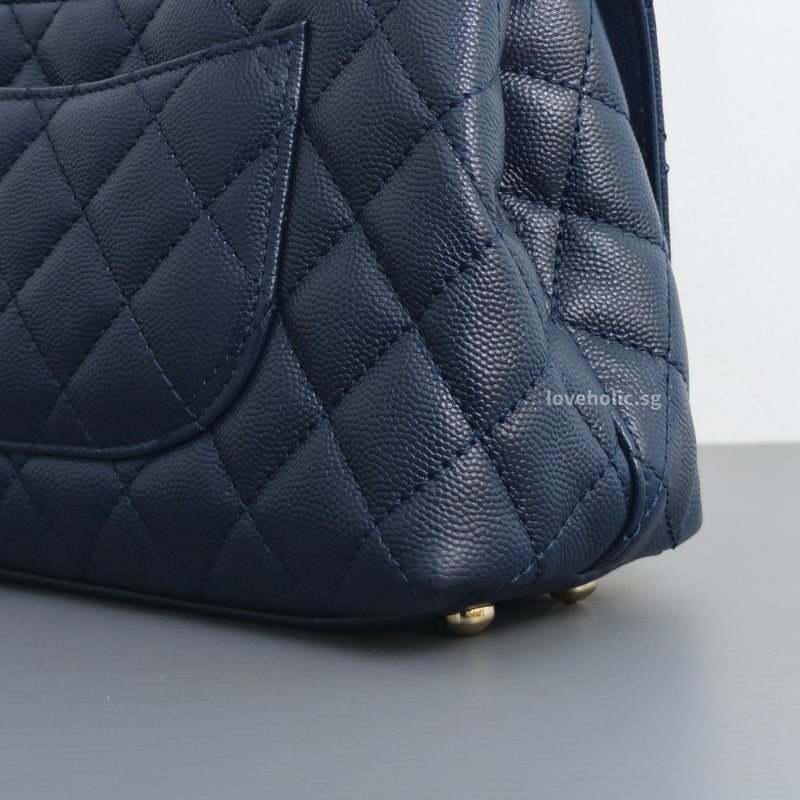 Chanel Coco Handle Small | 21B Navy Blue Caviar Light Gold Hardware-details