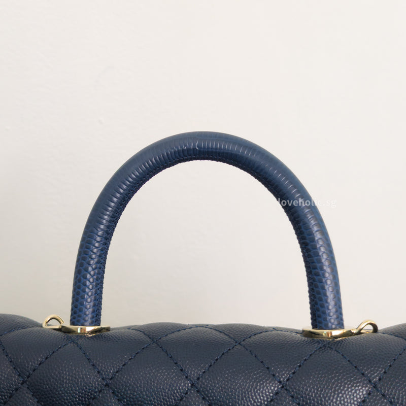 Chanel Coco Handle Small | 21B Navy Blue Caviar Light Gold Hardware-details